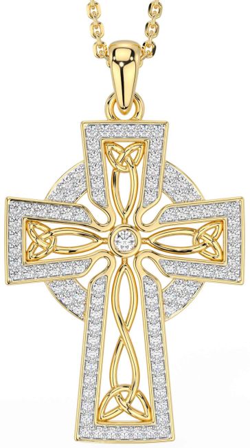 Diamond Gold Celtic Cross Trinity Knot Necklace