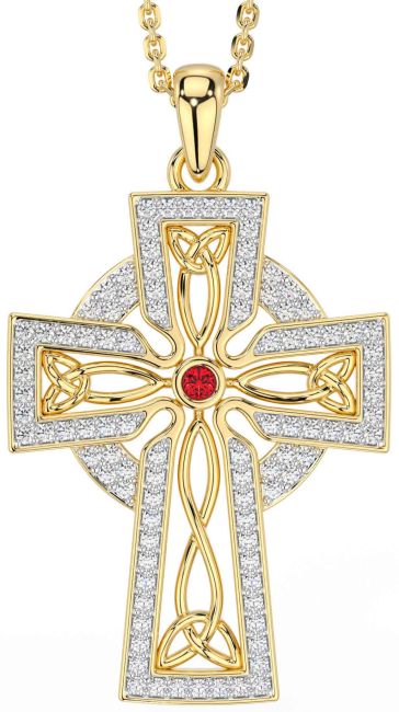 Diamante Rubí Oro céltico Cruz Trinidad Nudo Collar