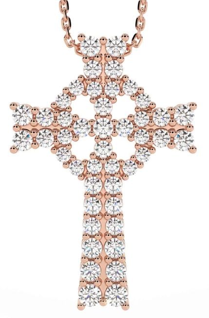 Diamond Rose Gold Silver Celtic Cross Necklace