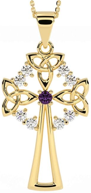 Diamond Alexandrite Gold Silver Celtic Cross Trinity Knot Necklace
