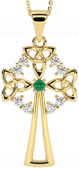 Diamond Emerald Gold Silver Celtic Cross Trinity Knot Necklace