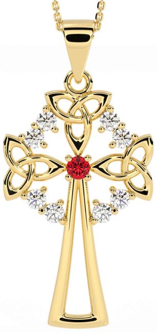 Diamond Ruby Gold Silver Celtic Cross Trinity Knot Necklace