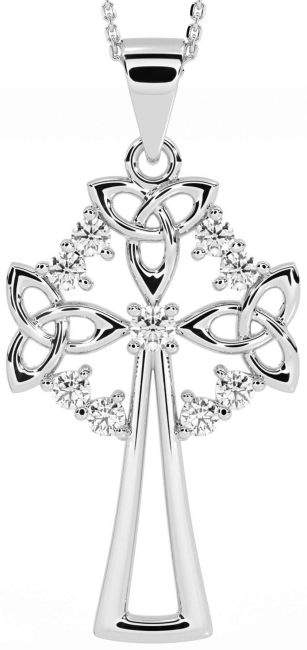 Diamond Silver Celtic Cross Trinity Knot Necklace