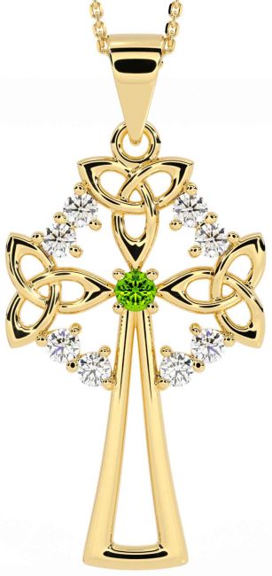 Diamond Peridot Gold Celtic Cross Trinity Knot Necklace
