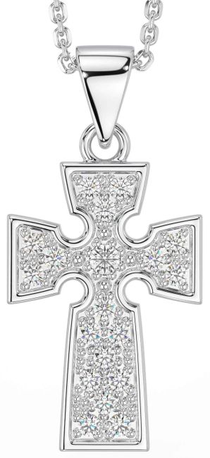 Diamond Silver Celtic Cross Necklace