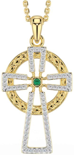 Diamond Emerald Gold Celtic Cross Necklace