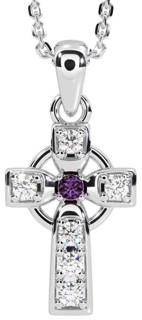 Diamond Alexandrite White Gold Celtic Cross Necklace