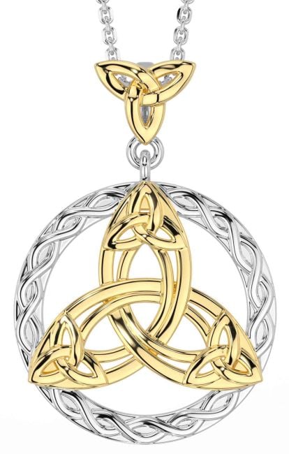 White Yellow Gold Celtic Trinity Knot Necklace