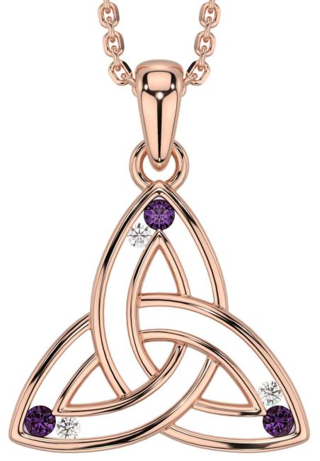 Diamond Alexandrite Rose Gold Silver Celtic Trinity Knot Necklace