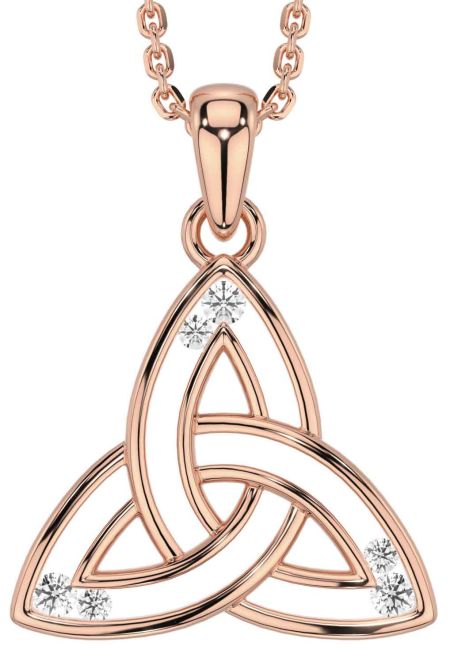 Diamond Rose Gold Silver Celtic Trinity Knot Necklace