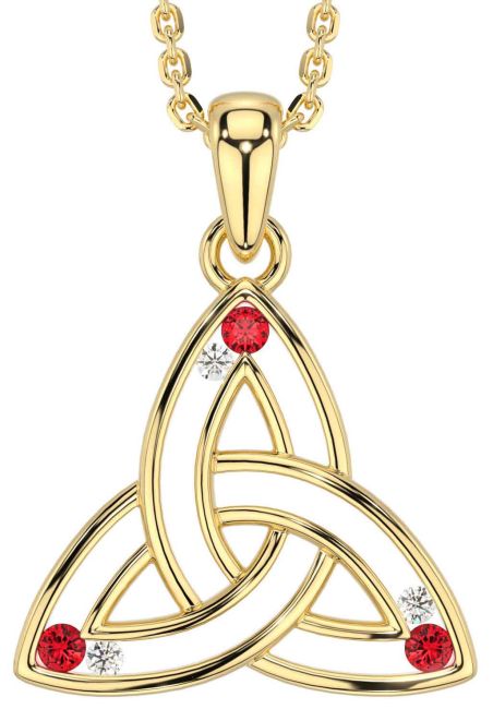 Diamond Ruby Gold Silver Celtic Trinity Knot Necklace