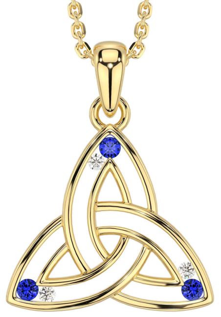 Diamond Sapphire Gold Silver Celtic Trinity Knot Necklace