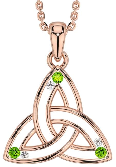 Diamond Peridot Rose Gold Celtic Trinity Knot Necklace