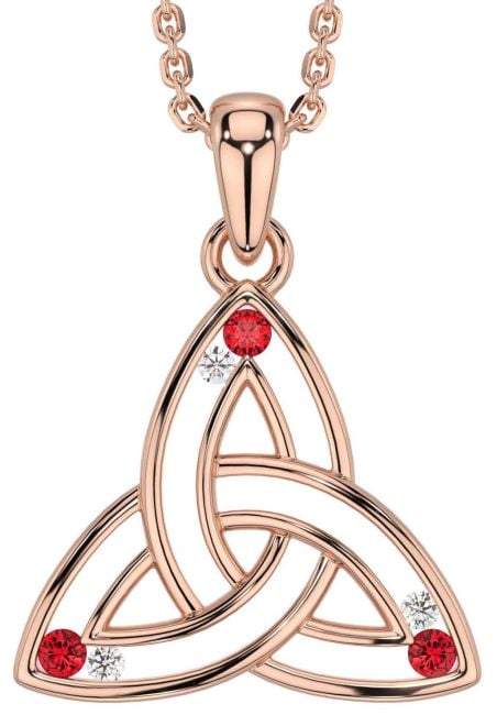 Diamond Ruby Rose Gold Celtic Trinity Knot Necklace