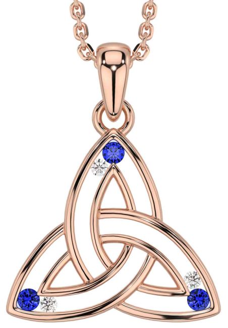 Diamond Sapphire Rose Gold Celtic Trinity Knot Necklace