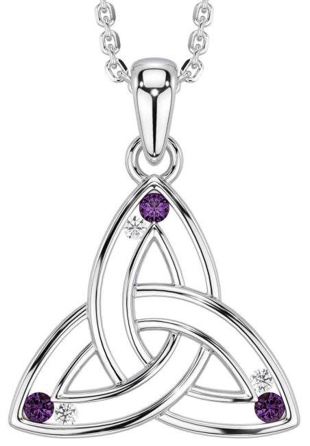 Diamond Alexandrite Silver Celtic Trinity Knot Necklace