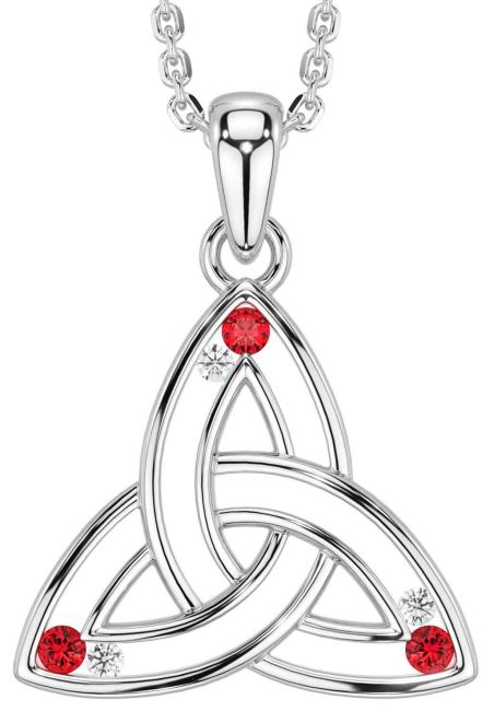 Diamond Ruby Silver Celtic Trinity Knot Necklace