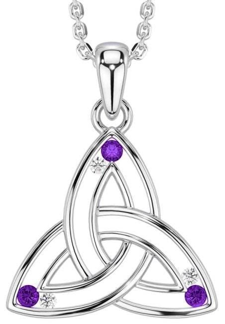Diamond Amethyst White Gold Celtic Trinity Knot Necklace