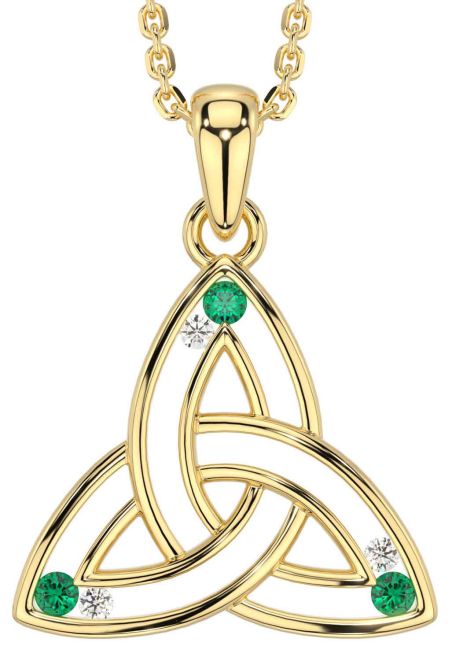 Diamond Emerald Gold Celtic Trinity Knot Necklace