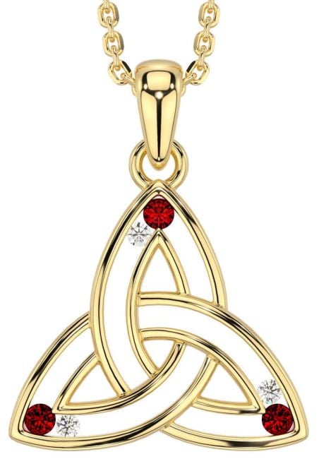 Diamond Garnet Gold Celtic Trinity Knot Necklace