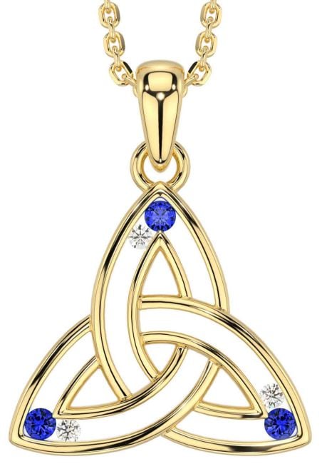 Diamond Sapphire Gold Celtic Trinity Knot Necklace