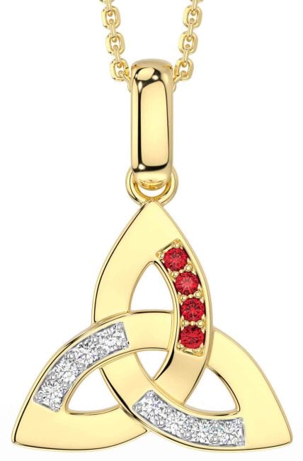 Diamond Ruby Gold Silver Celtic Trinity Knot Necklace