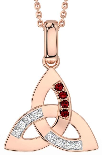 Diamond Garnet Rose Gold Celtic Trinity Knot Necklace