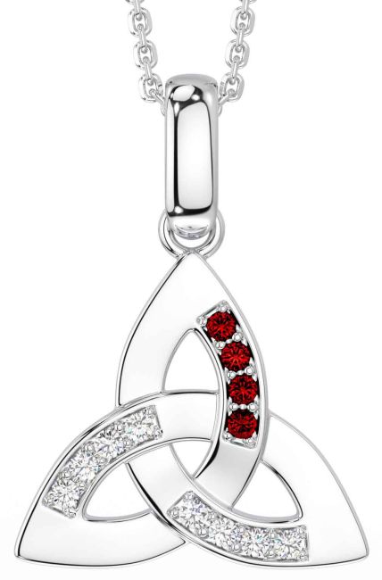 Diamond Garnet Silver Celtic Trinity Knot Necklace