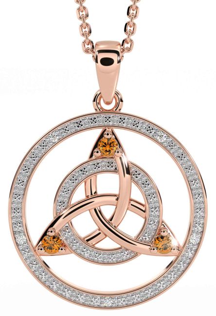 Diamond Citrine Rose Gold Silver Celtic Trinity Knot Necklace