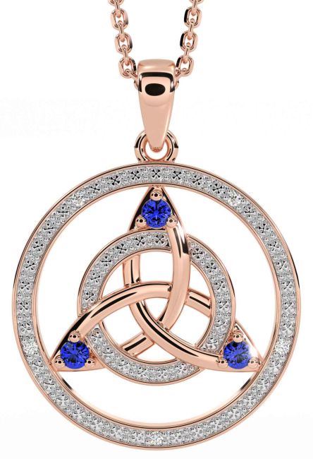 Diamond Sapphire Rose Gold Silver Celtic Trinity Knot Necklace