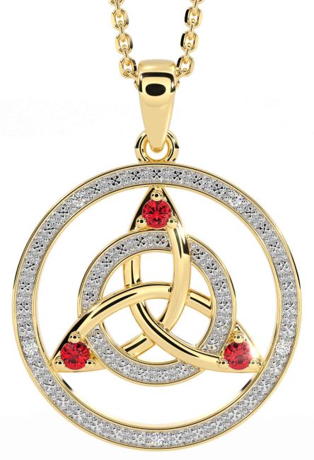 Diamante Rubí Oro Plata céltico Trinidad Nudo Collar