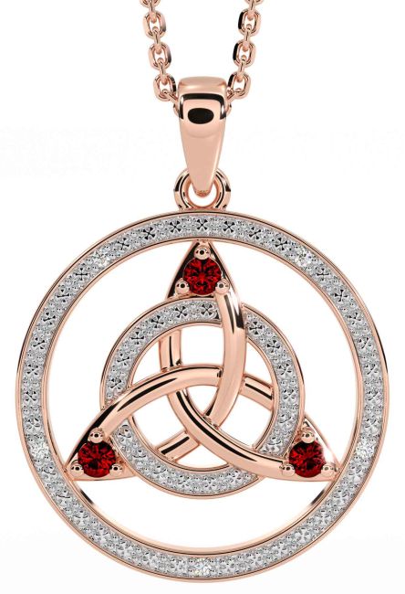 Diamond Garnet Rose Gold Celtic Trinity Knot Necklace
