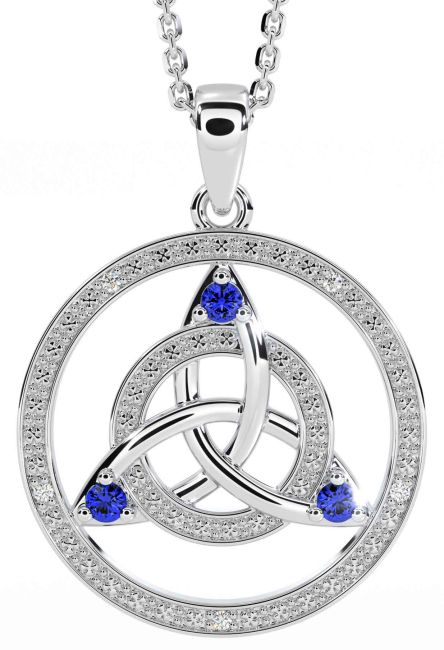 Diamond Sapphire Silver Celtic Trinity Knot Necklace