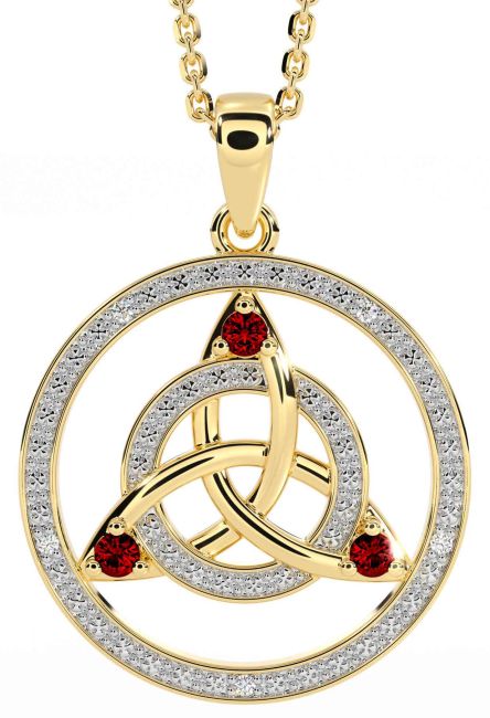 Diamond Garnet Gold Celtic Trinity Knot Necklace