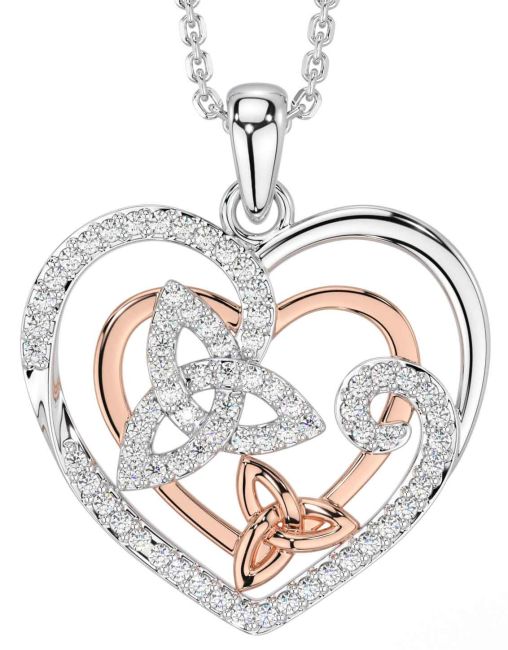 Diamond Rose Gold Silver Celtic Trinity Knot Necklace