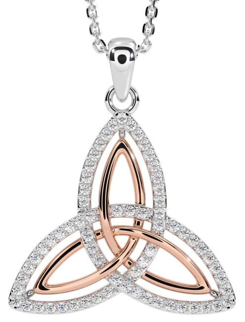 Diamond Rose Gold Silver Celtic Trinity Knot Necklace