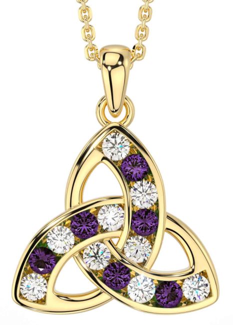 Diamond Alexandrite Gold Silver Celtic Trinity Knot Necklace
