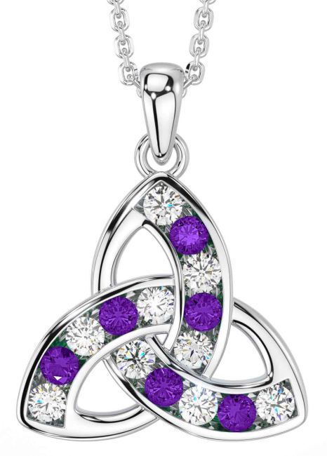 Diamond Amethyst Silver Celtic Trinity Knot Necklace