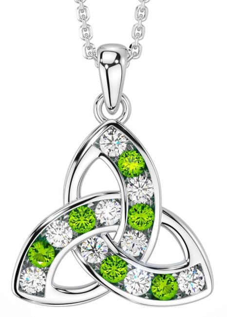 Diamond Peridot Silver Celtic Trinity Knot Necklace