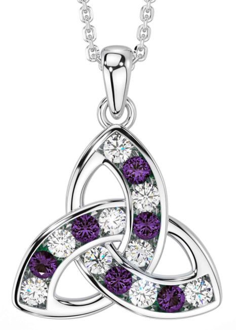 Diamond Alexandrite White Gold Celtic Trinity Knot Necklace