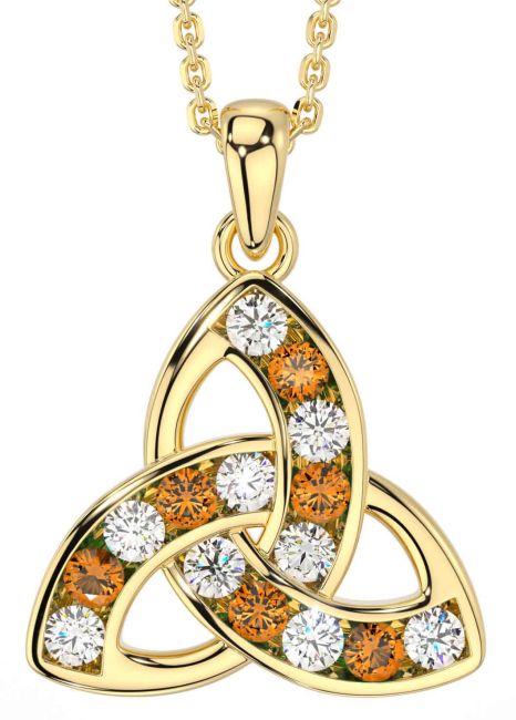 Diamond Citrine Gold Celtic Trinity Knot Necklace