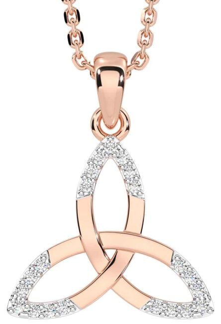 Diamond Rose Gold Silver Celtic Trinity Knot Necklace