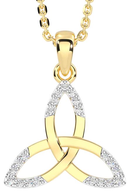 Diamond Gold Silver Celtic Trinity Knot Necklace