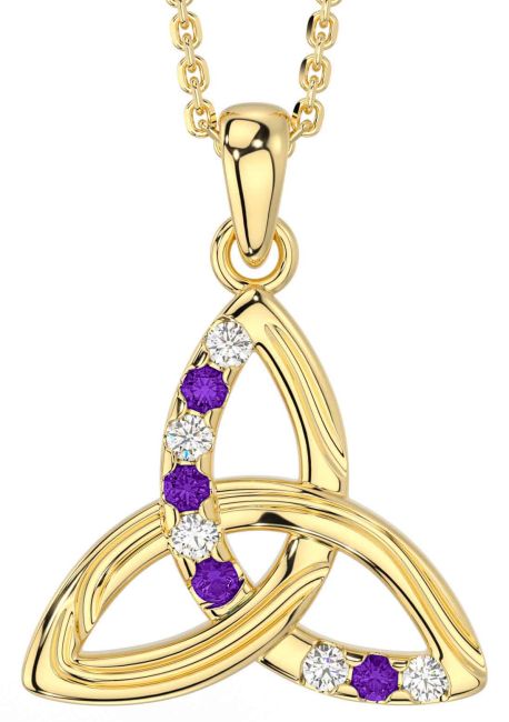 Diamond Amethyst Gold Silver Celtic Trinity Knot Necklace