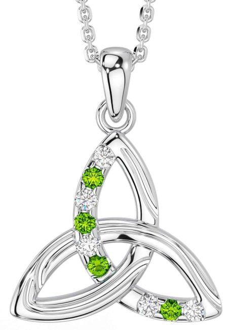 Diamond Peridot White Gold Celtic Trinity Knot Necklace