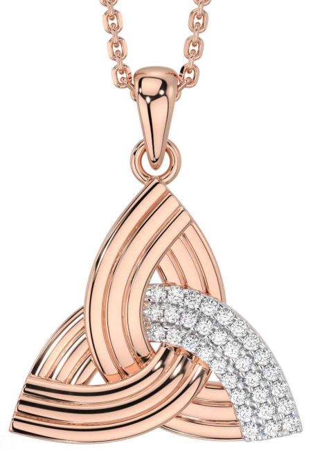 Diamond Rose Gold Silver Celtic Trinity Knot Necklace