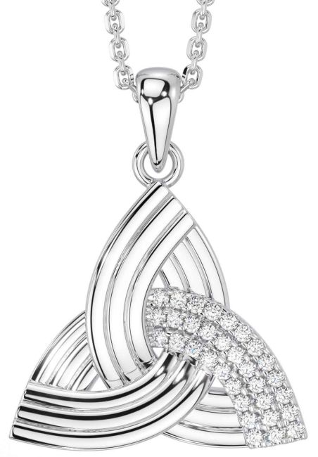 Diamond Silver Celtic Trinity Knot Necklace