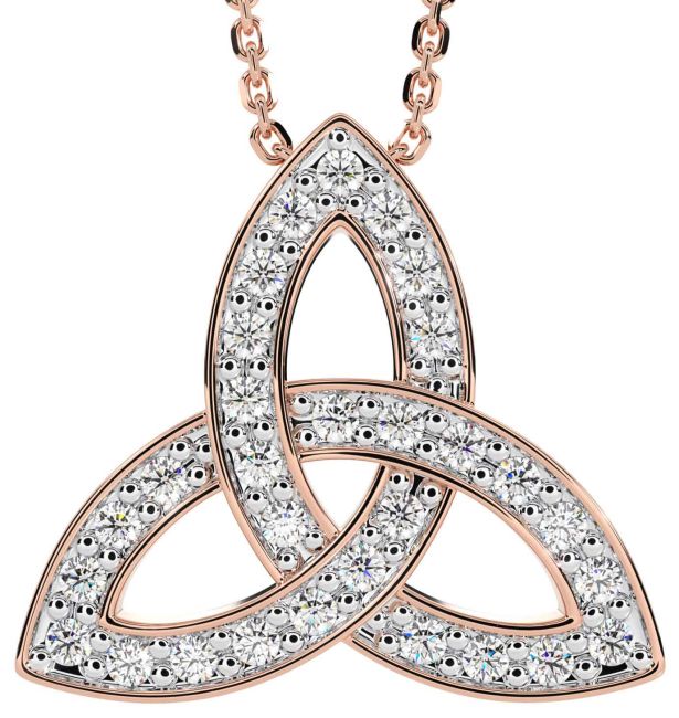 Diamond Rose Gold Silver Celtic Trinity Knot Necklace