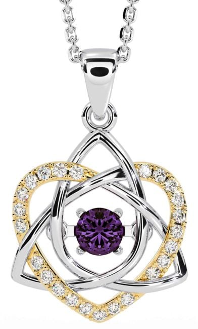 Diamond Alexandrite Gold Silver Celtic Knot Heart Necklace