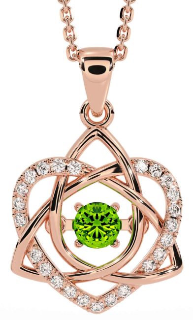 Diamond Peridot Rose Gold Silver Celtic Knot Heart Necklace